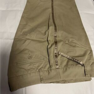 Context Petite Tan Trousers with Button Detail Satin Side Borders